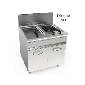 Friteuse gaz 2 cuves sur meuble inox